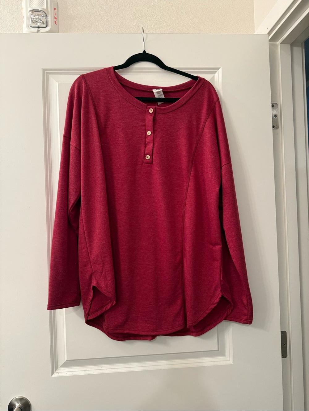Sew In Love Long-Sleeve Henley Top - Berry Red
